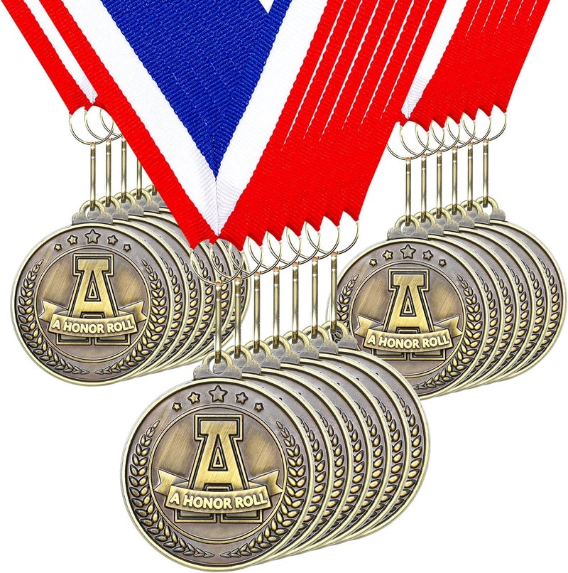 Quelay 30 Pcs 2'' Gold Medals for Awards Winner Bulk with Neck Ribbons Metal Trophy Award Prize Gift for Kids Students Adults School Graduation Participation Competitions - Image 1